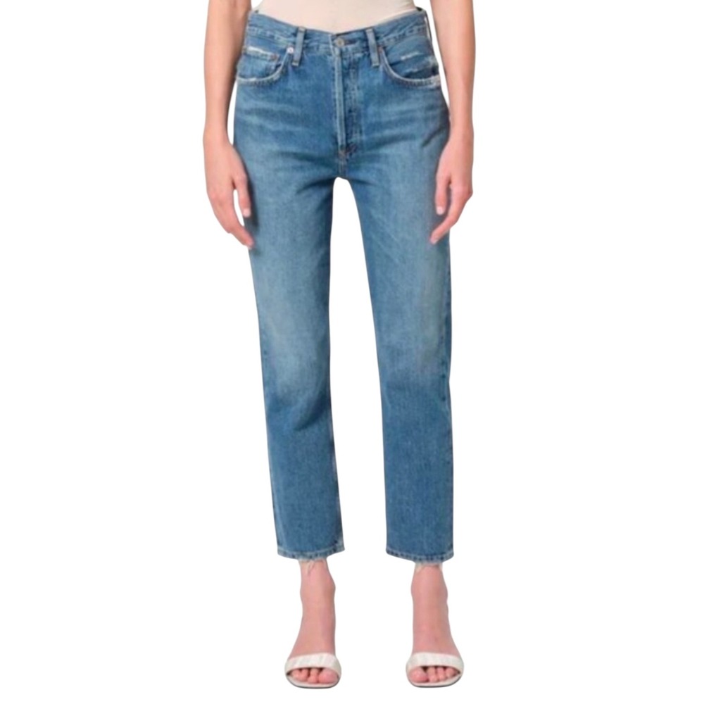 AGOLDE Riley Crop High Rise Straight Leg Jeans Medium Wash Blue Size31 A056C-983